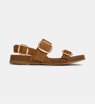 Sandales plates Hassa en cuir velours - Cosmoparis - Cognac