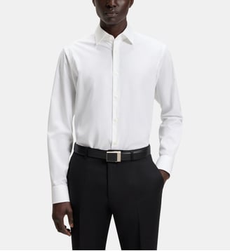 Chemise droite en popeline de coton stretch - BOSS - Blanc