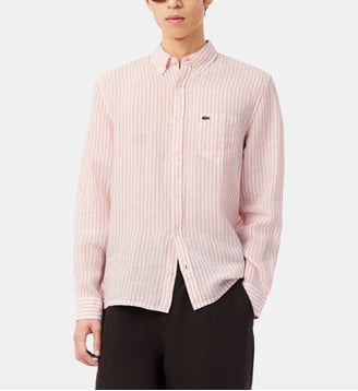 Chemise droite à rayures  - Lacoste - Rose clair
