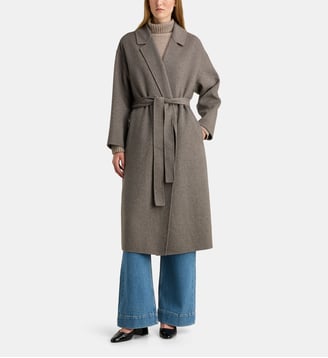 Manteau peignoir long Blois ceinturé en laine mélangée - Galeries Lafayette - Beige