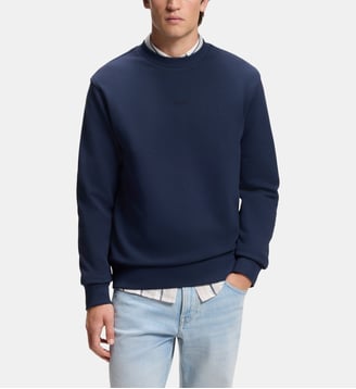 Sweat décontracté en molleton de coton avec logo contrastant - BOSS - Bleu foncé