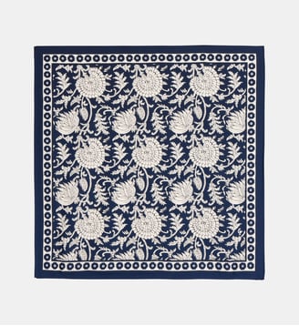 Carré de soie Ilana imprimé floral - Galeries Lafayette - Bleu marine