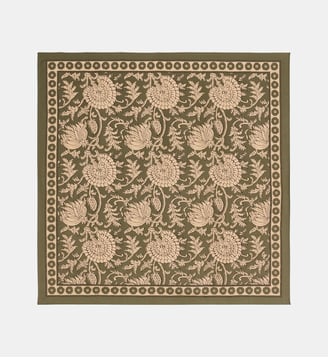 Carré de soie Ilana imprimé floral - Galeries Lafayette - Kaki foncé
