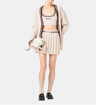 Jupe courte plissée en cachemire - Miu Miu - Beige