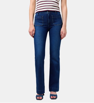 Jean flare coton stretch taille haute - Wrangler - Bleu foncé