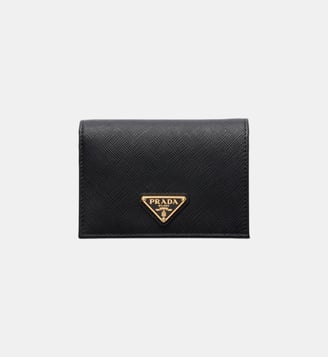 Portefeuille en cuir Saffiano - Prada - Noir et doré
