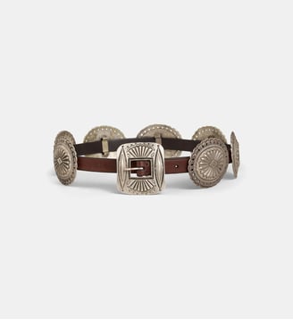Ceinture en cuir à boucles rondes métalliques ciselées - Polo Ralph Lauren - Marron