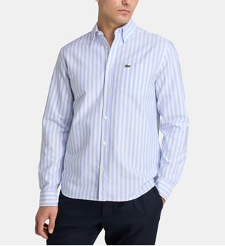 Chemise droite à rayures coton - Lacoste - Bleu et blanc
