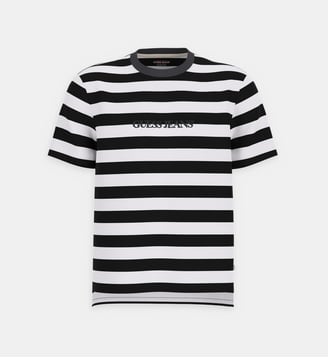 T-shirt droit à rayures - Guess Jeans - Noir et blanc
