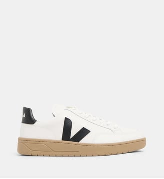 Baskets basse V-12 cuir - Veja - Noir et blanc