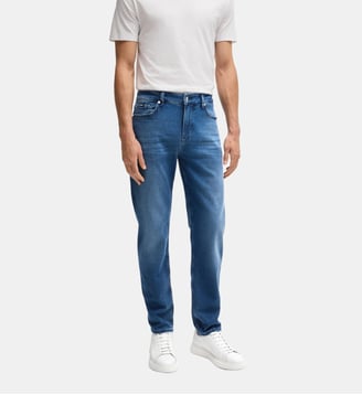 Jean droit coton stretch délavé - BOSS - Bleu