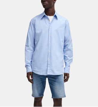 Chemise droite en coton oxford à pointes boutonnées - BOSS - Bleu clair