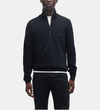 Pull droit col camionneur en coton et cachemire - BOSS - Bleu foncé