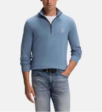 Pull droit col camionneur zippé - BOSS - Bleu denim