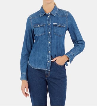 Chemise droite effet denim - Guess Jeans - Bleu denim