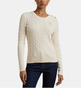 Pull droit Montiva maille torsadée en coton - Lauren Ralph Lauren - Écru