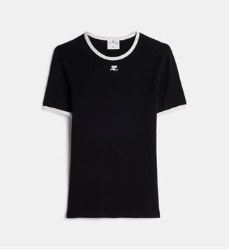 T-shirt slim logo coton - Courrèges - Noir et blanc