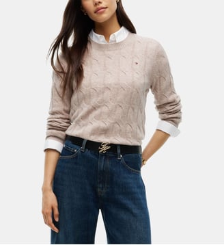 Pull droit maille câble laine - Tommy Hilfiger - Beige naturel
