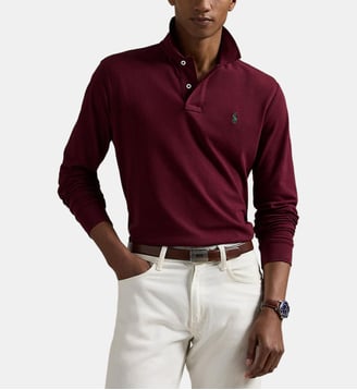Polo slim manches longues coton piqué - Polo Ralph Lauren - Lie de vin