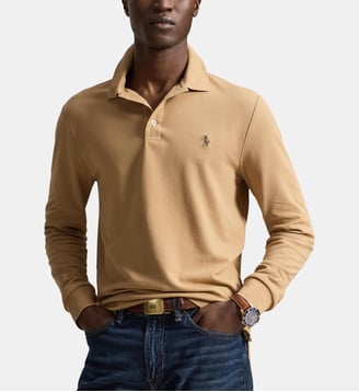 Polo slim manches longues coton piqué - Polo Ralph Lauren - Camel