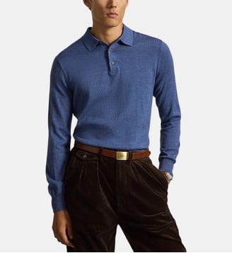 Pull polo ajusté en laine - Polo Ralph Lauren - Bleu mer
