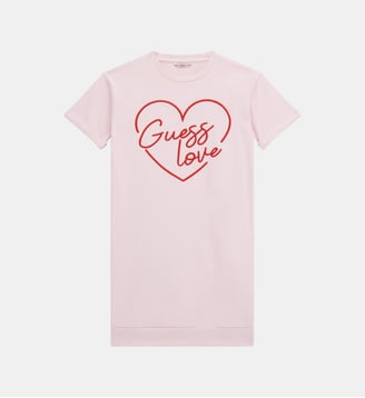 Robe t-shirt droite signature - Guess - Rose clair