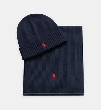 Coffret écharpe et bonnet signature - Polo Ralph Lauren - Bleu marine