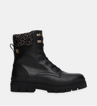 Boots en cuir à lacets et monogramme - Tommy Hilfiger - Noir