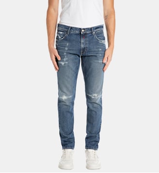Jean Mickym slim stretch délavé usé - Replay - Bleu
