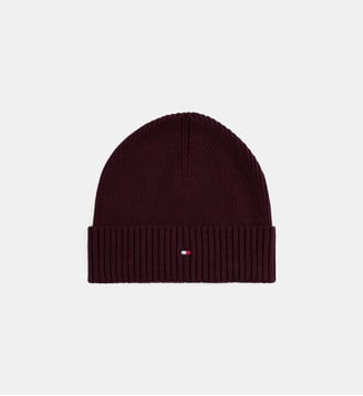 Bonnet coton et cachemire à revers - Tommy Hilfiger - Bordeaux