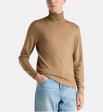 Pull droit laine mélangée col roulé - Replay - Marron clair