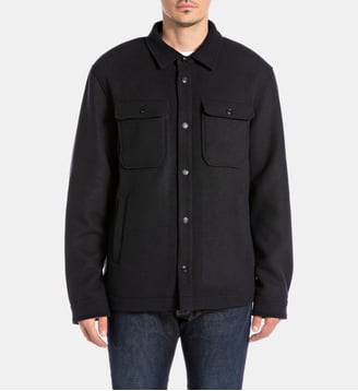 Veste droite en laine mélangée - Replay - Bleu marine