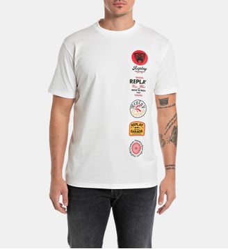 T-shirt droit coton patchs fantaisie - Replay - Blanc