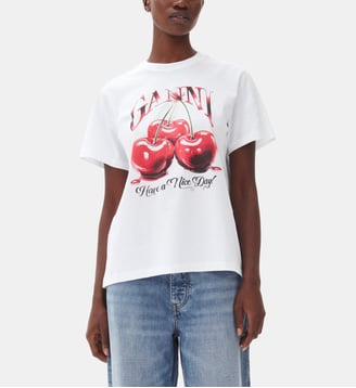 T-shirt droit en coton biologique - Ganni - Écru