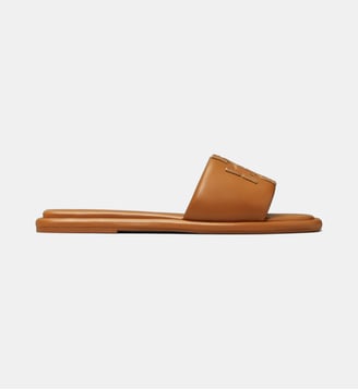 Sandales plates en cuir signature - Tory Burch - Camel