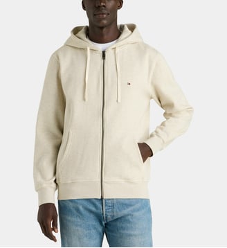 Sweat droit zippé capuche coton mélangé - Tommy Hilfiger - Beige clair