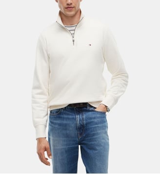 Sweat droit col montant zippé coton mélangé - Tommy Hilfiger - Écru