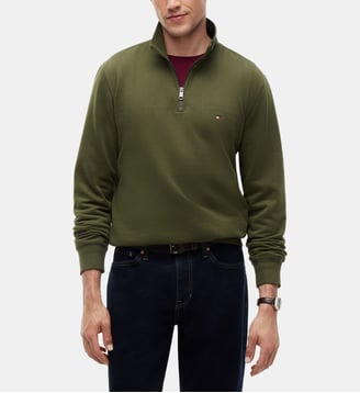 Sweat droit col montant zippé coton mélangé - Tommy Hilfiger - Kaki