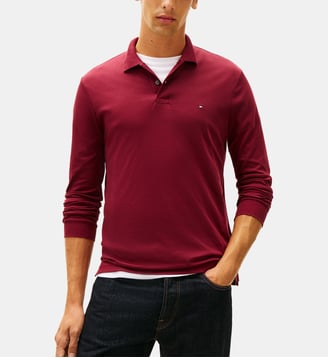 Polo droit coton jersey manches longues - Tommy Hilfiger - Bordeaux