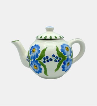 Théière avec des motifs floraux - Denise - Blanc et bleu