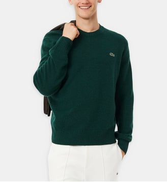 Pull droit logo en laine - Lacoste - Vert foncé