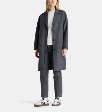 Manteau mi-long réversible Claudel Bi laine recyclée mélangée - Galeries Lafayette - Bleu moyen