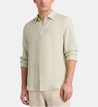 Chemise droite rayée Pilinstri en lin européen™ - Galeries Lafayette - Blanc et vert