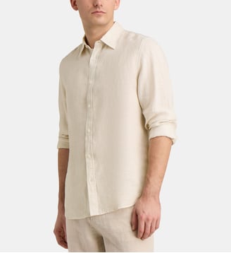 Chemise droite rayée Pilinstri en lin européen™ - Galeries Lafayette - Blanc et beige