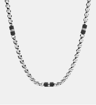 Collier chaine Perles marbre - Fossil - Acier