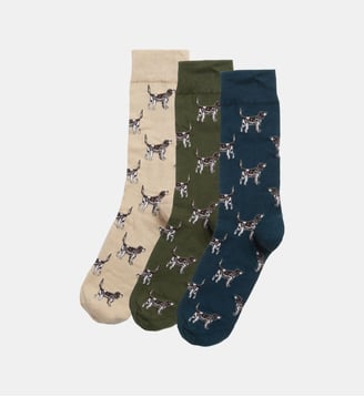 Coffret de 3 paires de chaussettes hautes chiens - Barbour - Vert et bleu