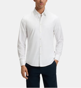 Chemise modèle Relegant droite en popeline de coton - BOSS - White