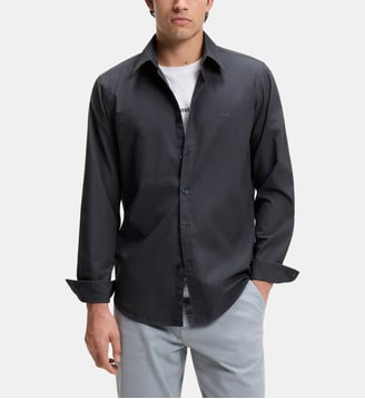 Chemise modèle Relegant droite en popeline de coton - BOSS - Bleu foncé