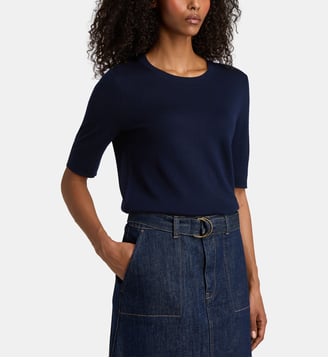 Pull Lyvia en laine mérinos unie - Jodhpur - Bleu marine