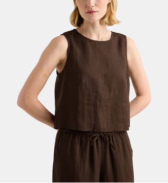 Top sans manches Corfou Lin lavé européen™ - Galeries Lafayette - Marron chocolat
